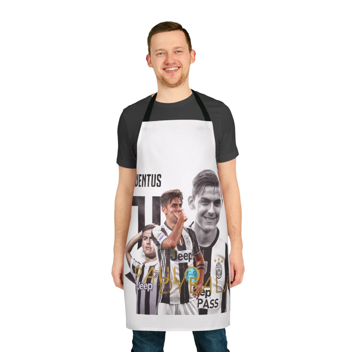 Paulo Dybala inspired cooking apron with Juventus Football Club colors and logo