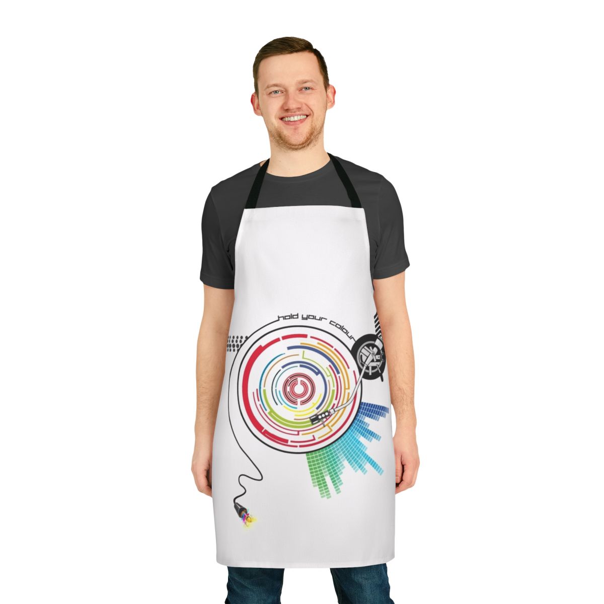 Pendulum music mashup graphic vinyl record apron with needle and arrow design