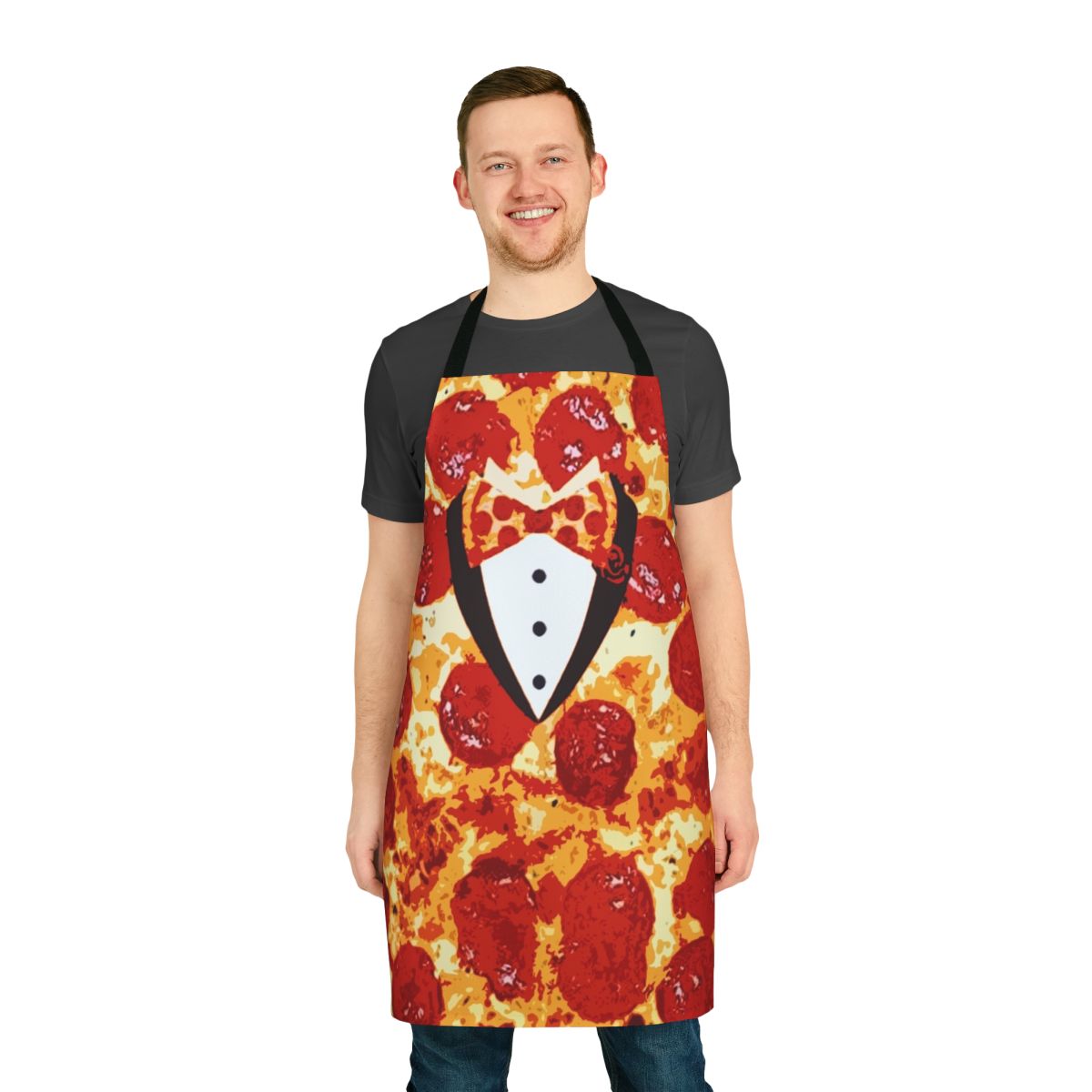 Pepperoni pizza tuxedo-style apron with a trendy and fashionable design