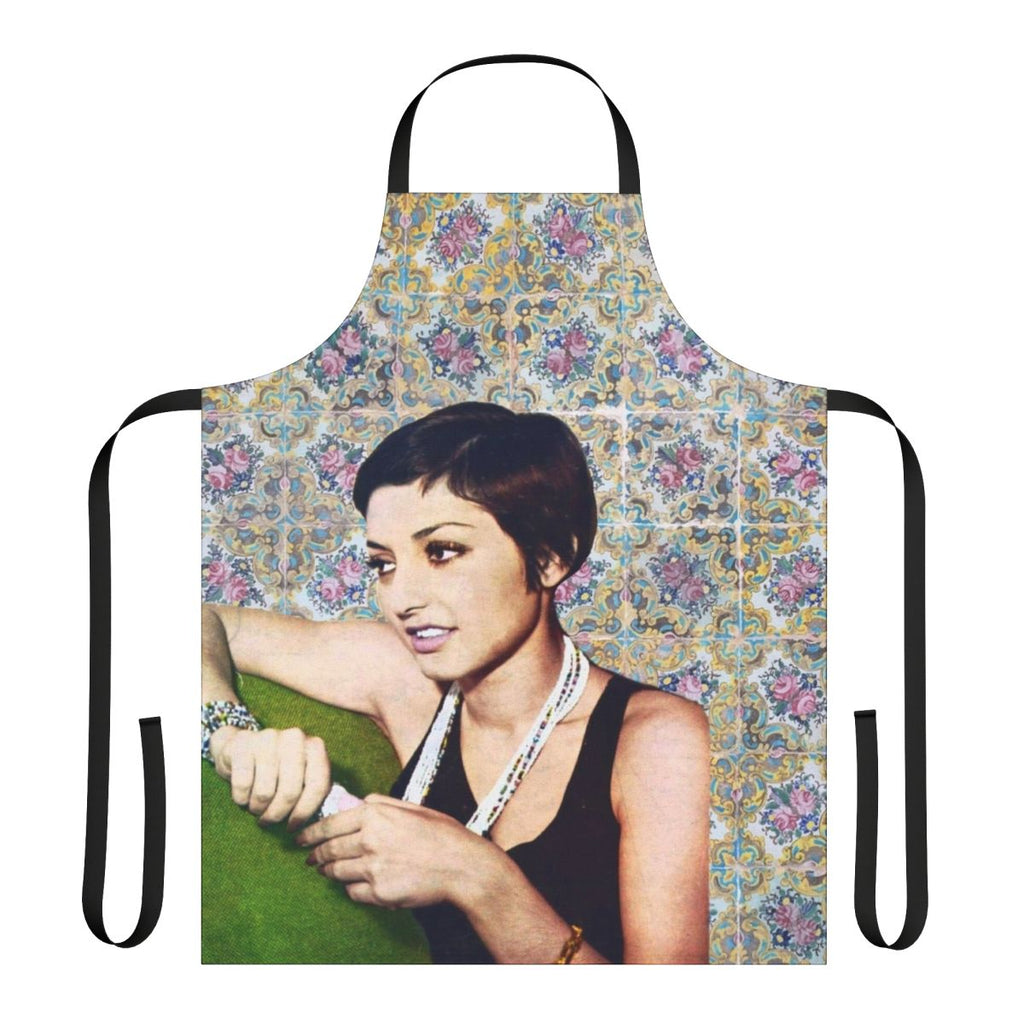 Apron featuring a retro pattern of Iranian singer Googoosh relaxing on a couch