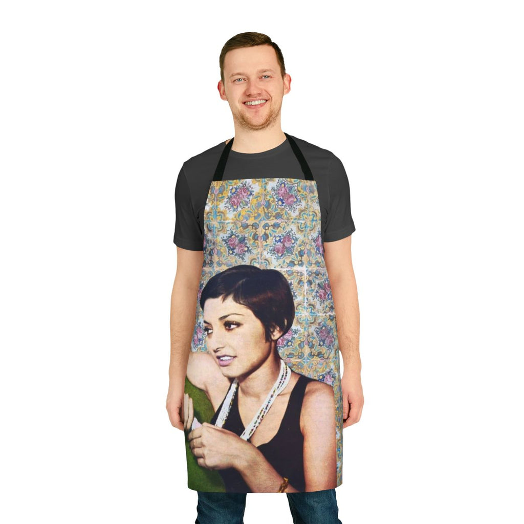 Apron featuring a retro pattern of Iranian singer Googoosh relaxing on a couch
