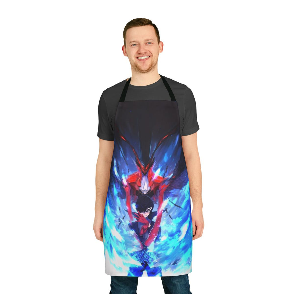 Persona 5 inspired joker cosplay apron with fire demon design