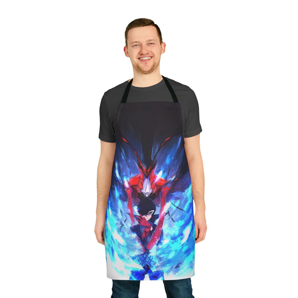Persona 5 inspired joker cosplay apron with fire demon design