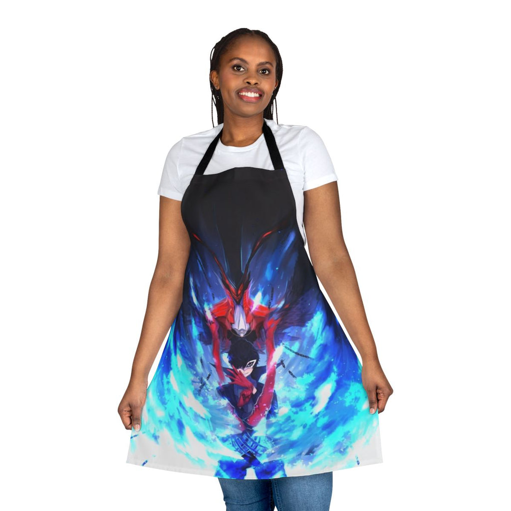 Persona 5 inspired joker cosplay apron with fire demon design