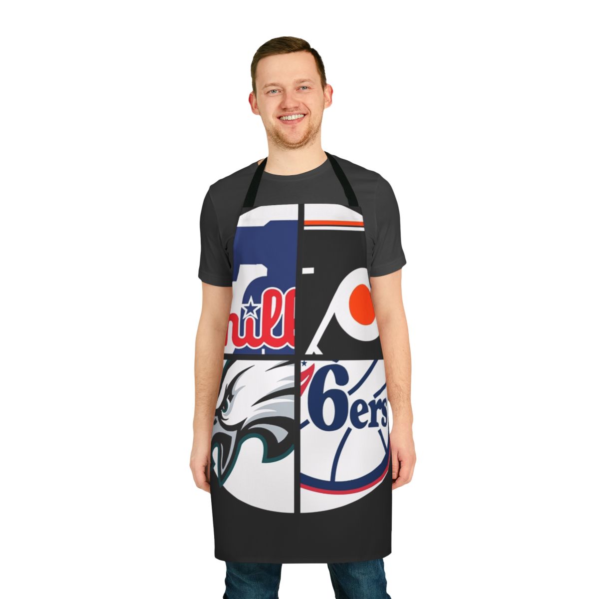 Philadelphia sports themed kitchen apron with classic team colors and logo