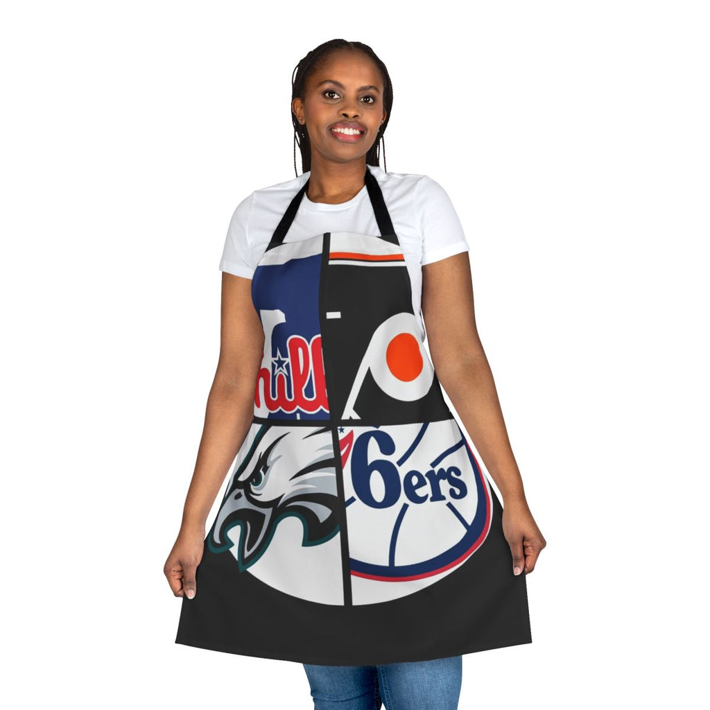 Philadelphia sports themed kitchen apron with classic team colors and logo