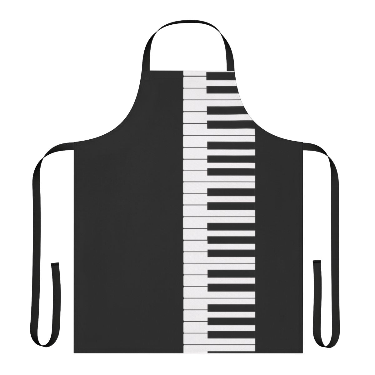 Black and white piano keyboard print apron for musicians