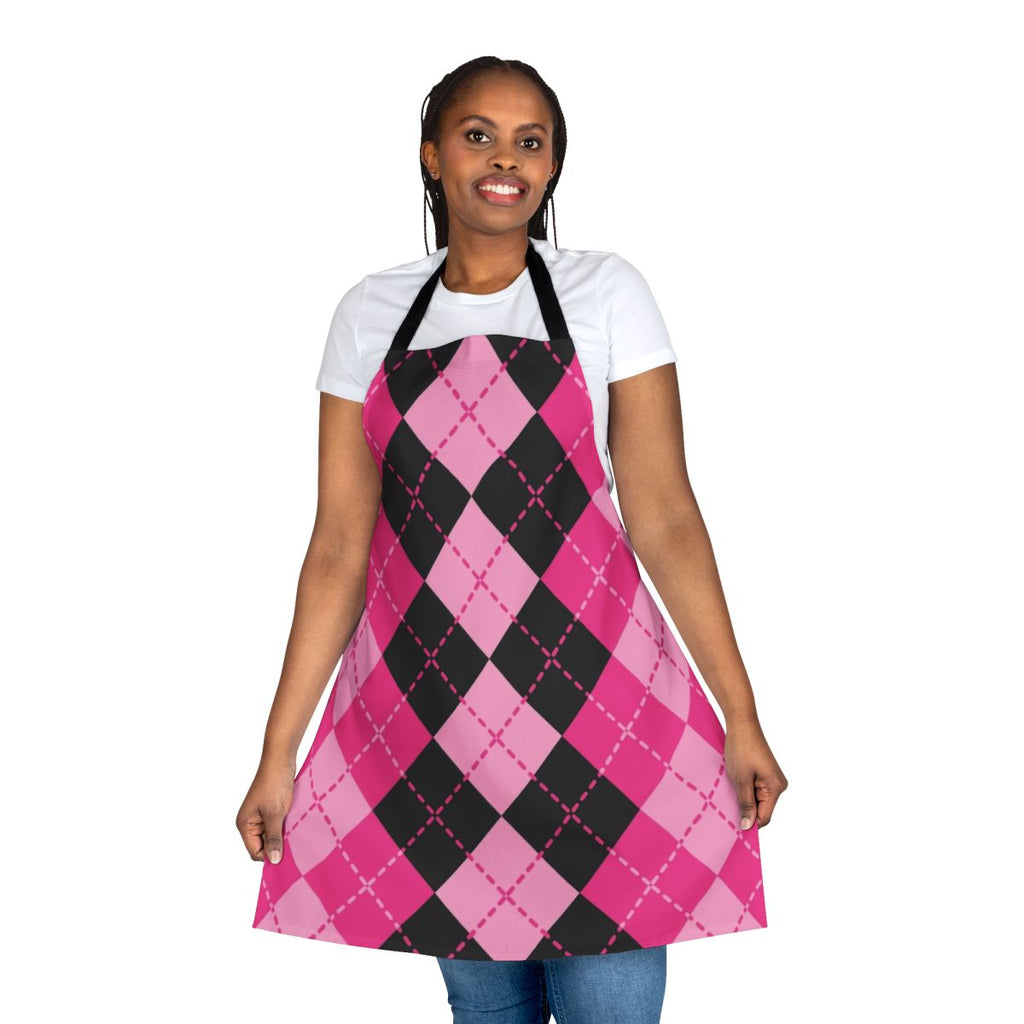 Pink argyle pattern apron with a classic, fashionable design.