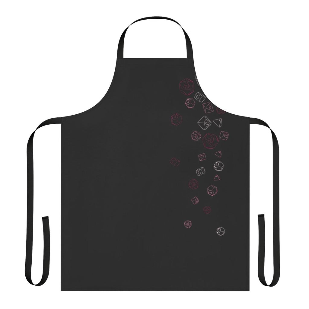 Cascading pink dice pattern on an apron for tabletop roleplaying enthusiasts