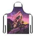 A pink and white warrior-themed apron with fantasy art and punk rock design.