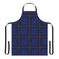 Blue and black plaid apron with macqueen tartan pattern