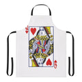 A high-quality apron featuring a vibrant queen of hearts playing card design, perfect for card game enthusiasts.