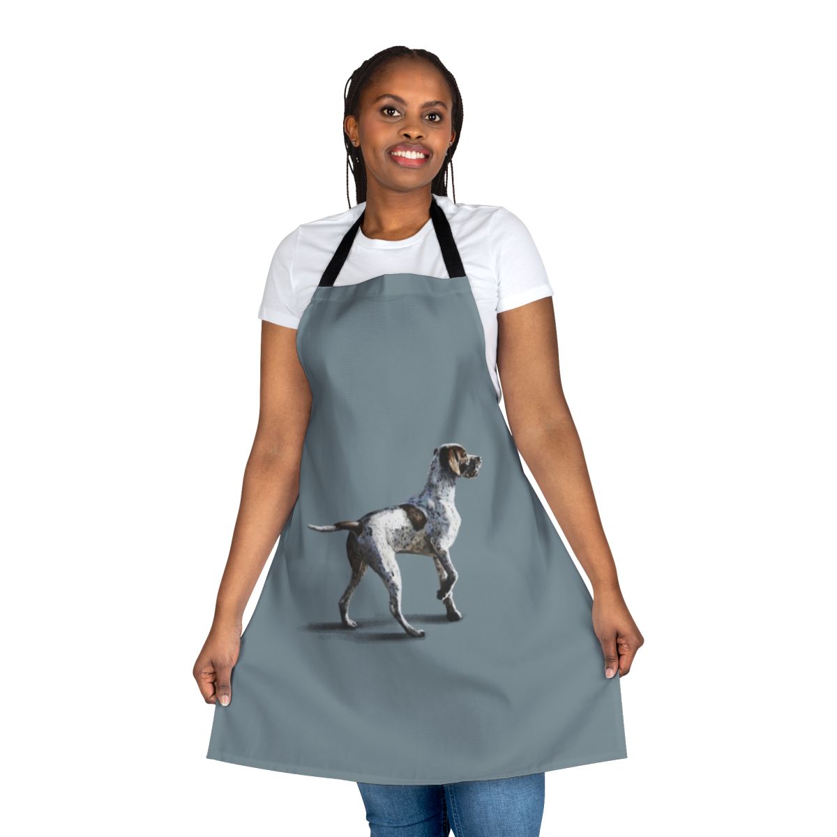 A high-quality apron featuring a pointer dog design, perfect for dog owners and pet lovers.