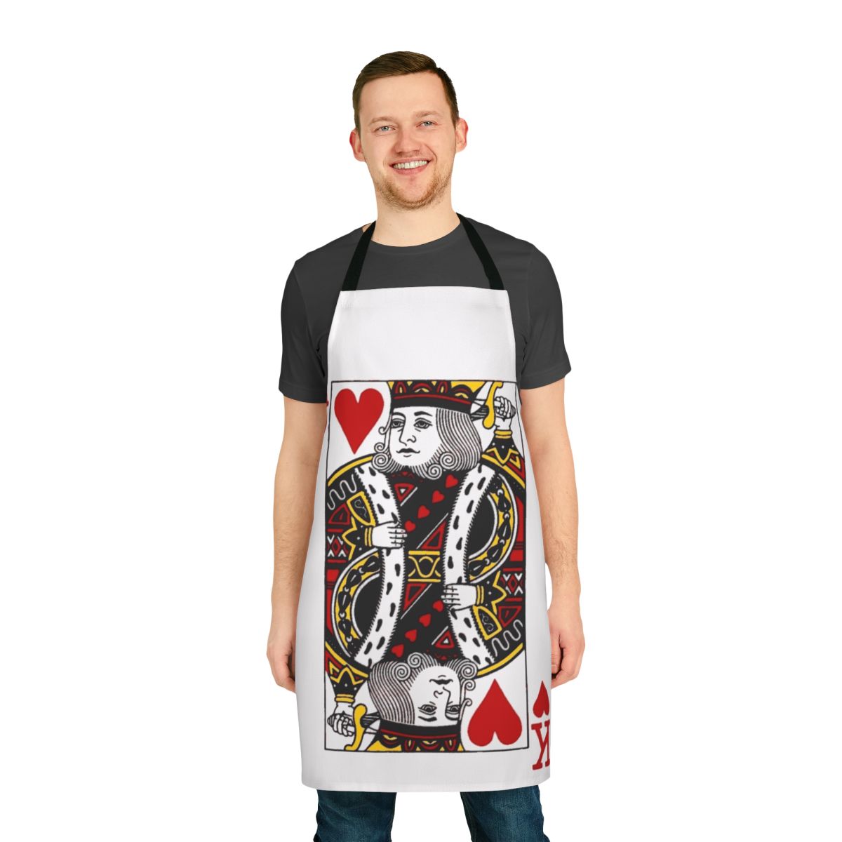 Stylish poker-themed apron with a bold King of Hearts design