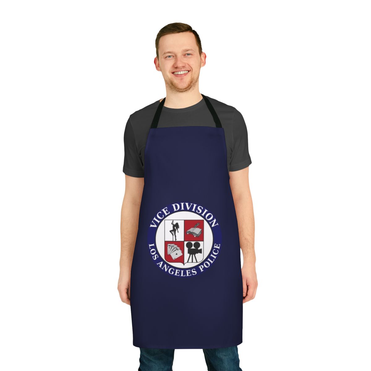 Stylish police-inspired apron with LAPD-style design