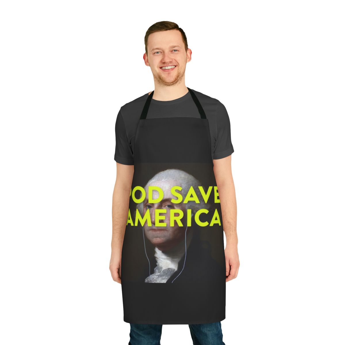 A high-quality apron featuring the iconic George Washington silhouette, perfect for podcast fans.