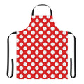 A red and white polka dot patterned apron