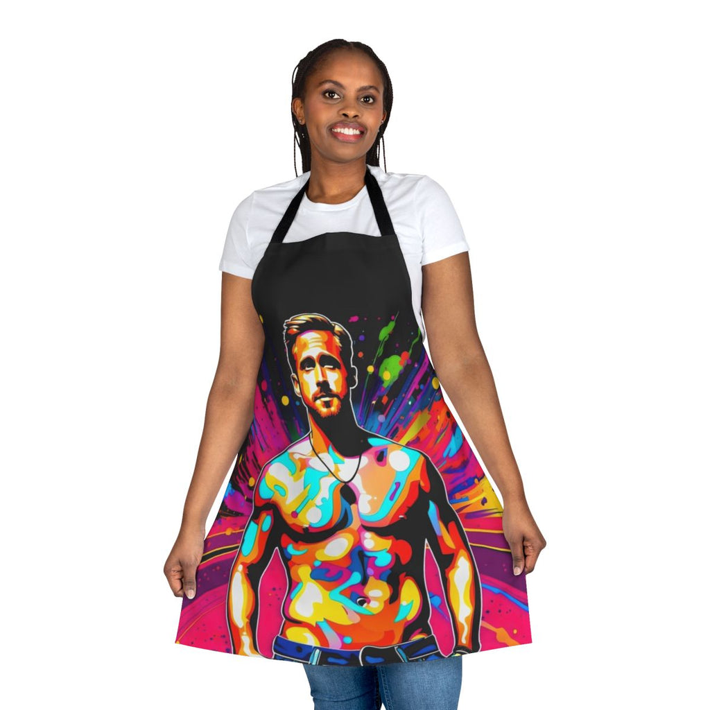 Vibrant pop art inspired apron featuring a portrait of actor Ryan Gosling