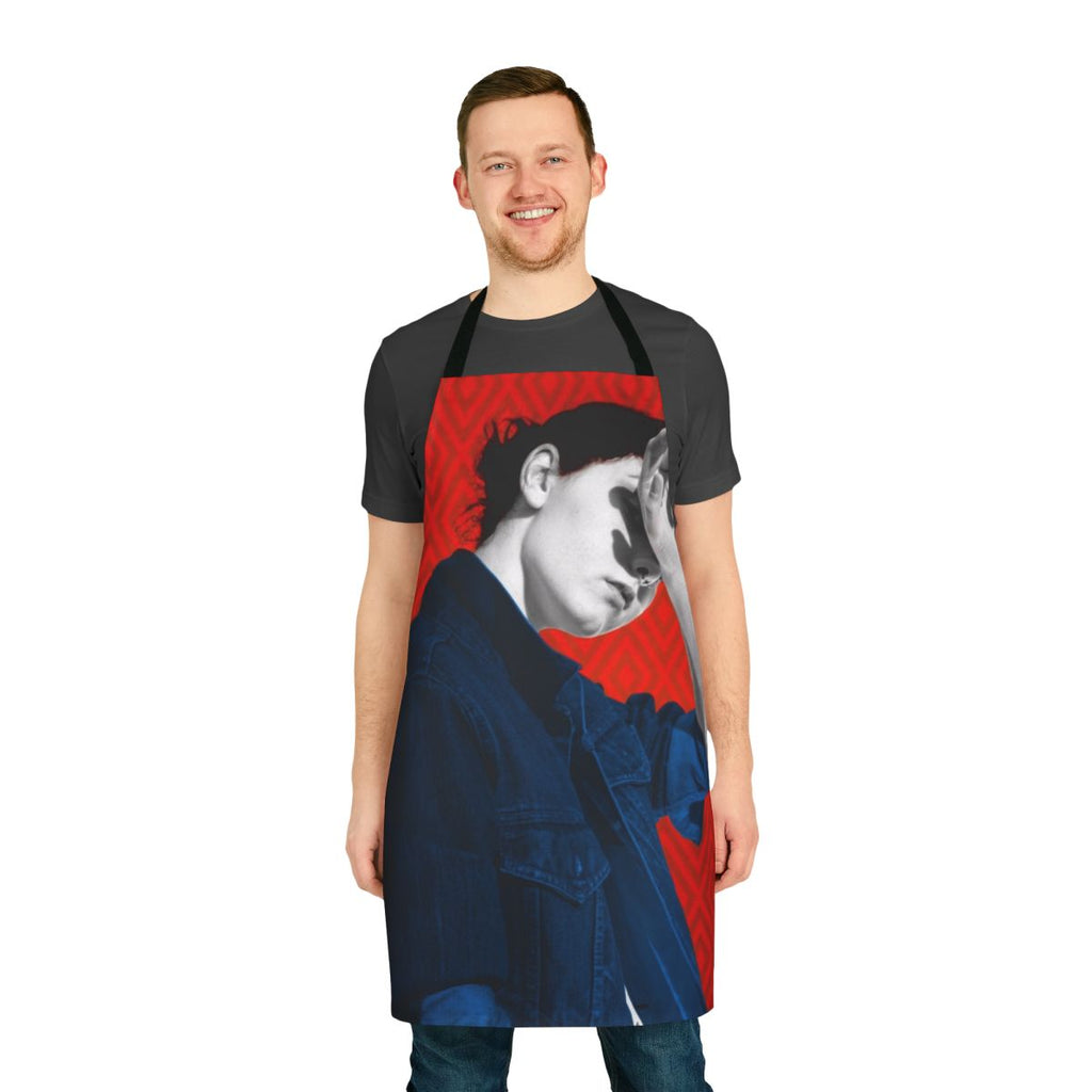 Vibrant pop art portrait design on a modern, high-quality apron.