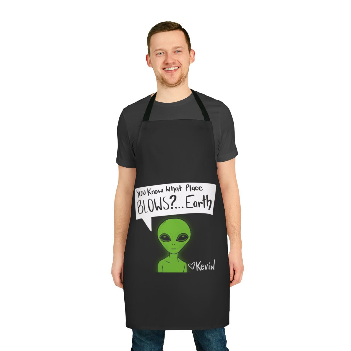 A pop culture inspired apron featuring a playful design