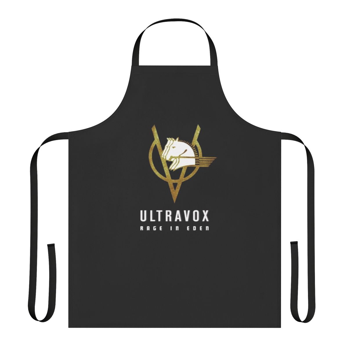 Retro-styled pop apron featuring classic 80s band Ultravox imagery