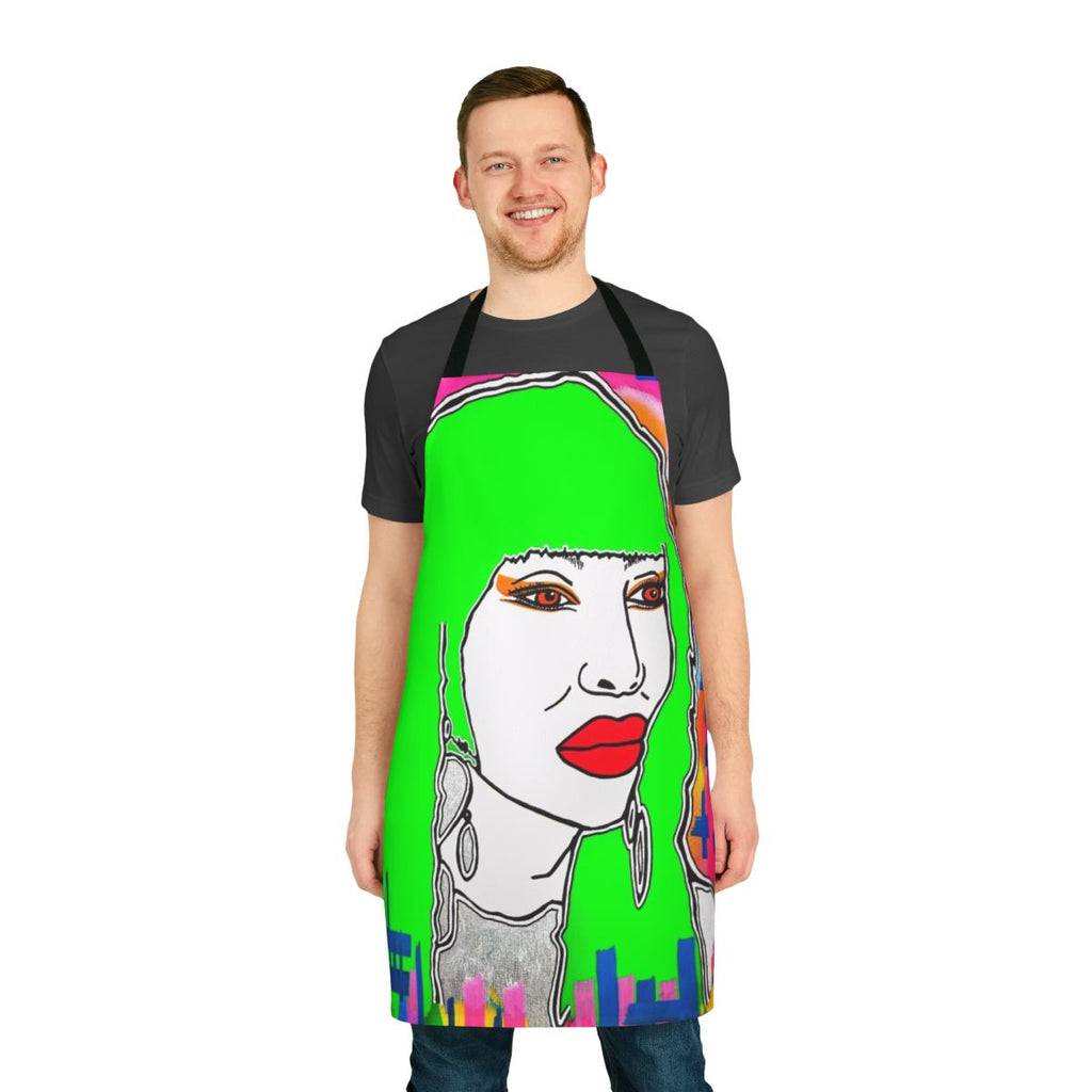 Apron featuring a graphic design inspired by pop music icon Pete Burns