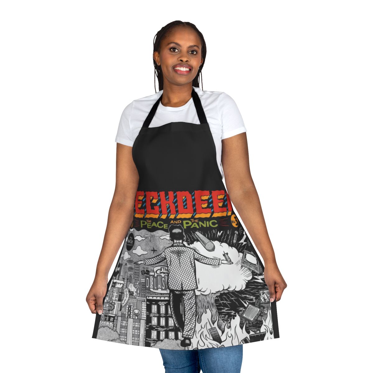 Pop punk inspired apron with band logo and album title