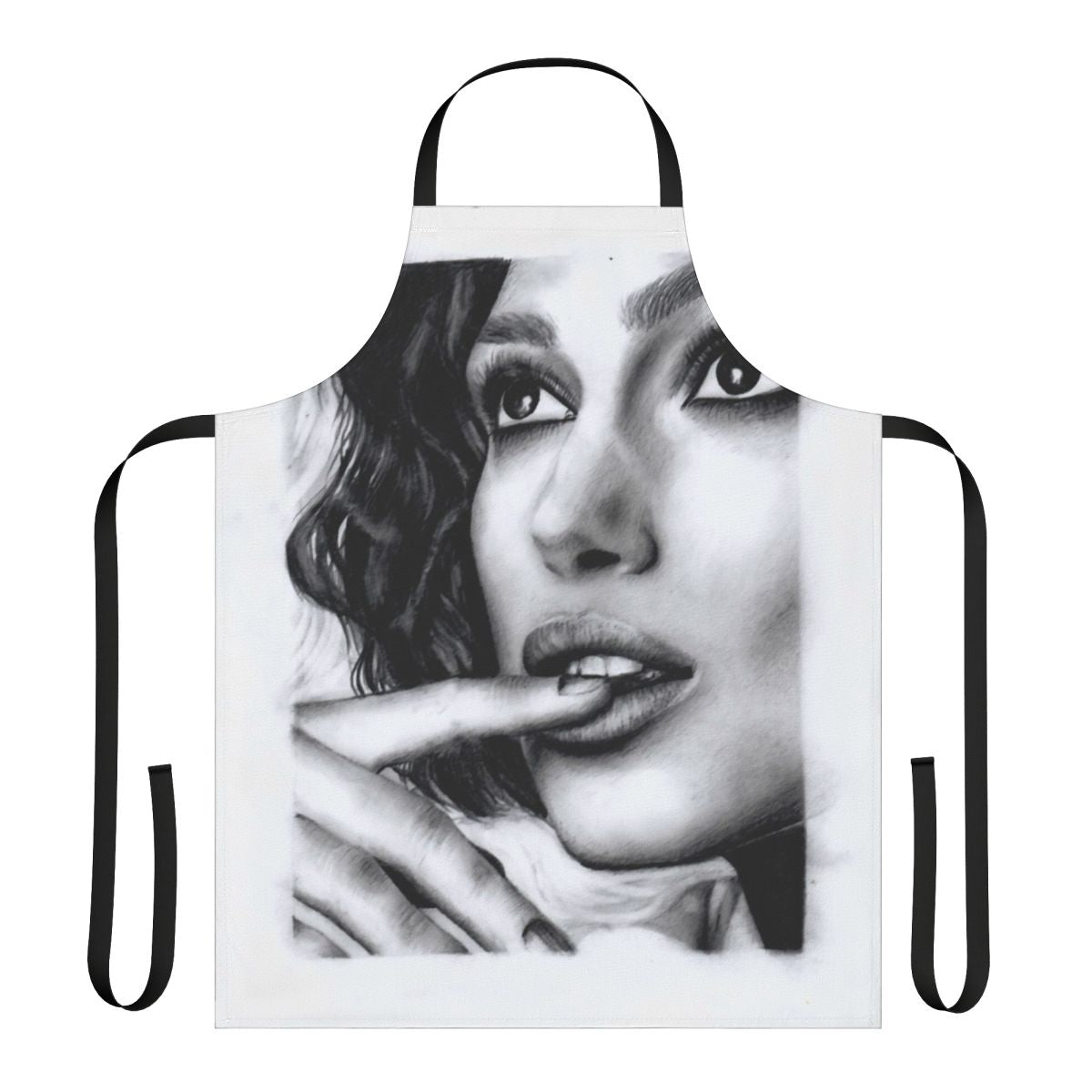 High-quality portrait apron with a pencil sketch-style image of actress Keira Knightley