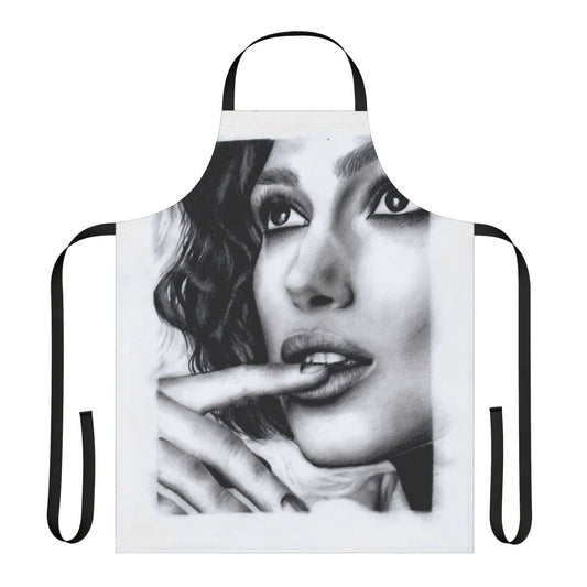 High-quality portrait apron with a pencil sketch-style image of actress Keira Knightley