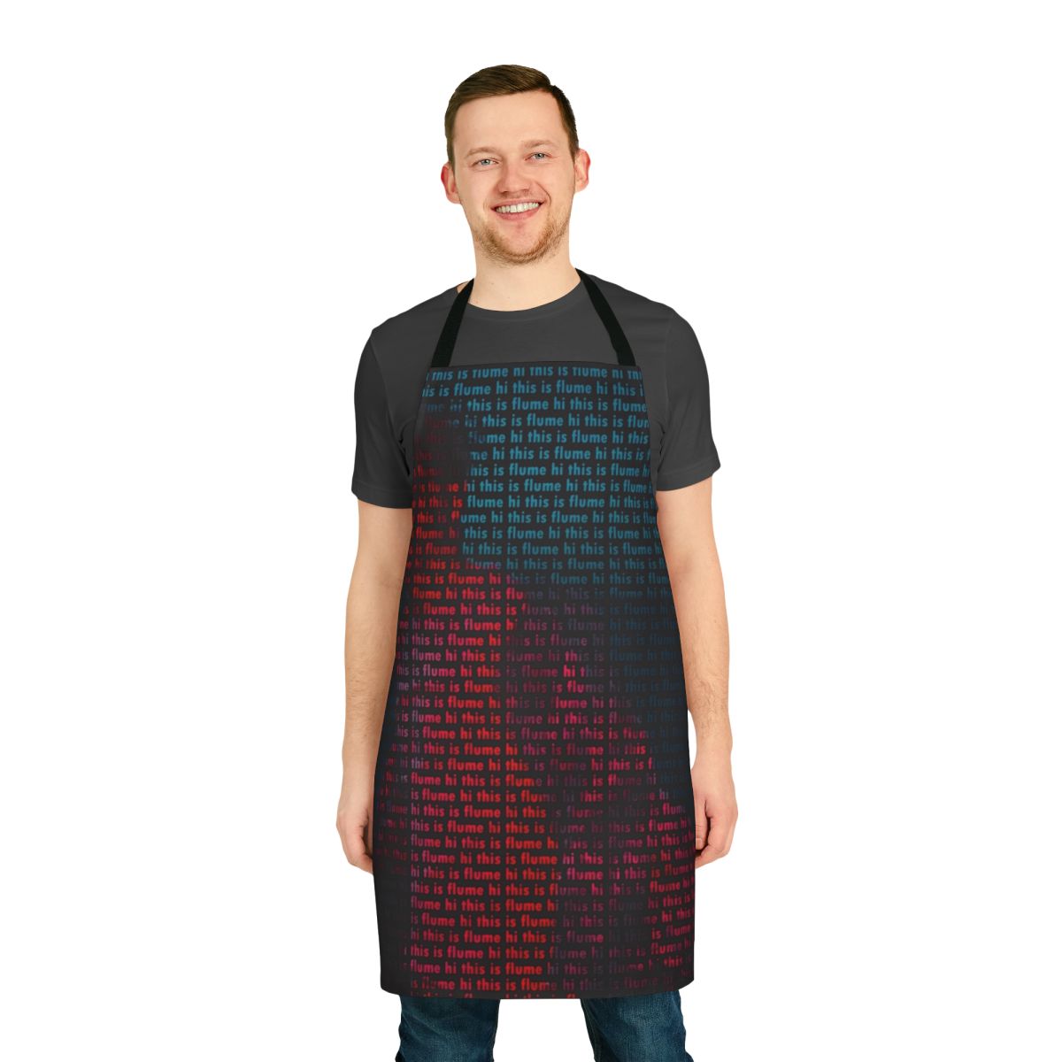 Apron featuring the text "Hi This Is Flume" inspired by the electronic dance music artist