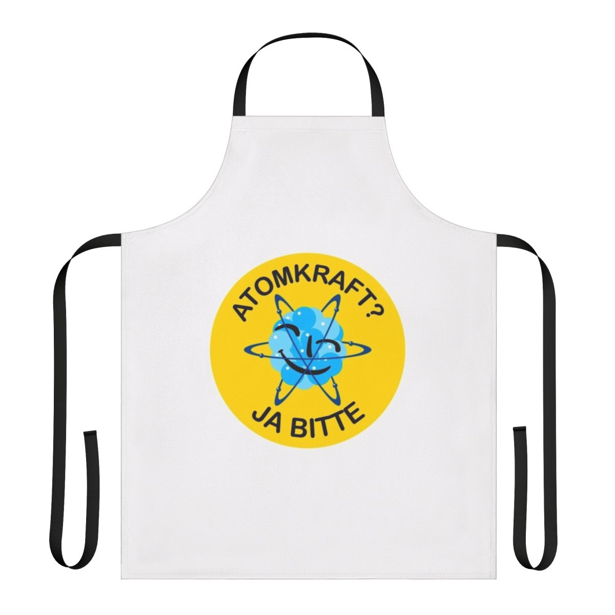 Atomic power themed apron with pro-nuclear slogan and design