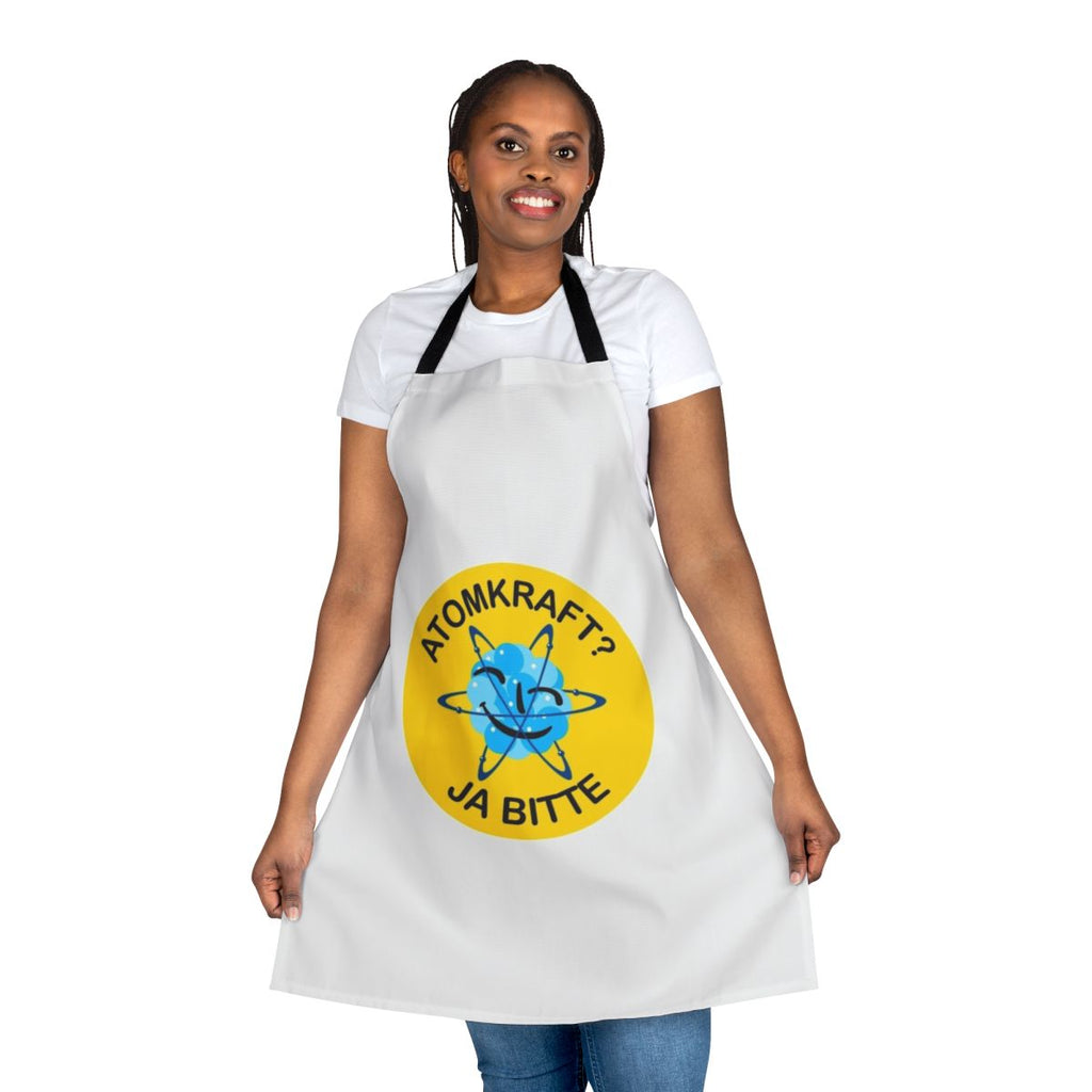 Atomic power themed apron with pro-nuclear slogan and design