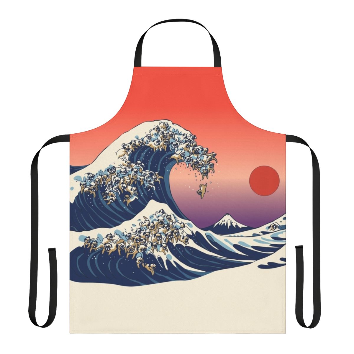 Pug wave apron featuring the iconic Japanese wave design