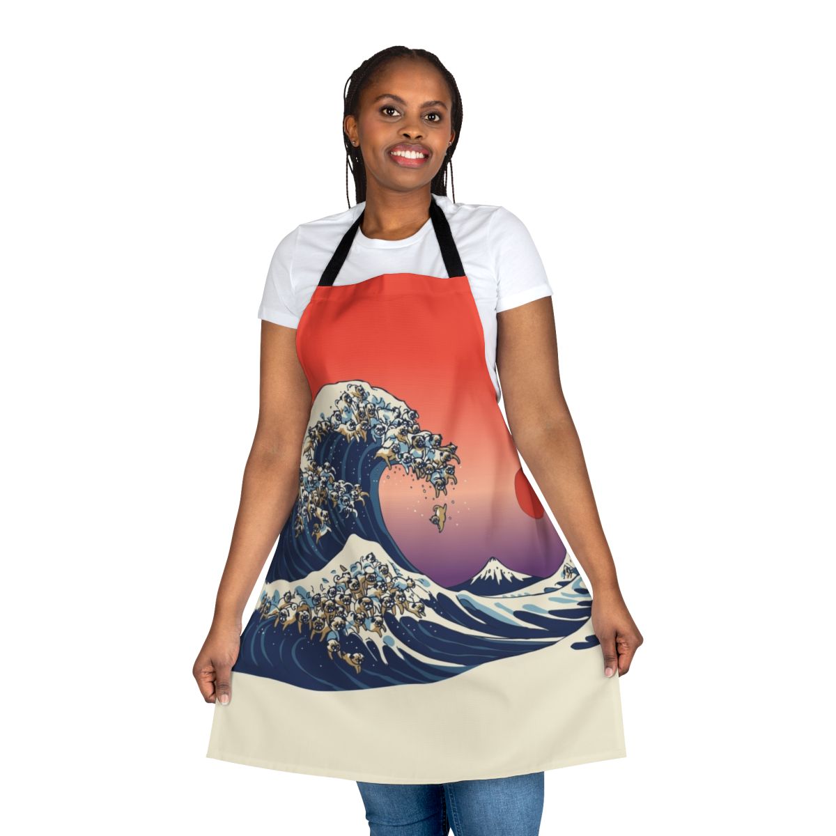 Pug wave apron featuring the iconic Japanese wave design