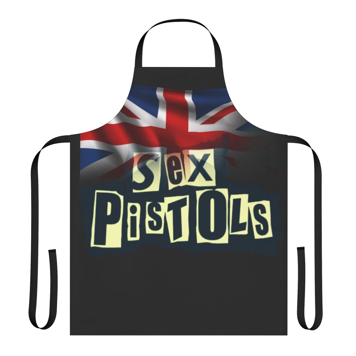 Apron featuring a bold, punk-inspired design with the word "Pistols"