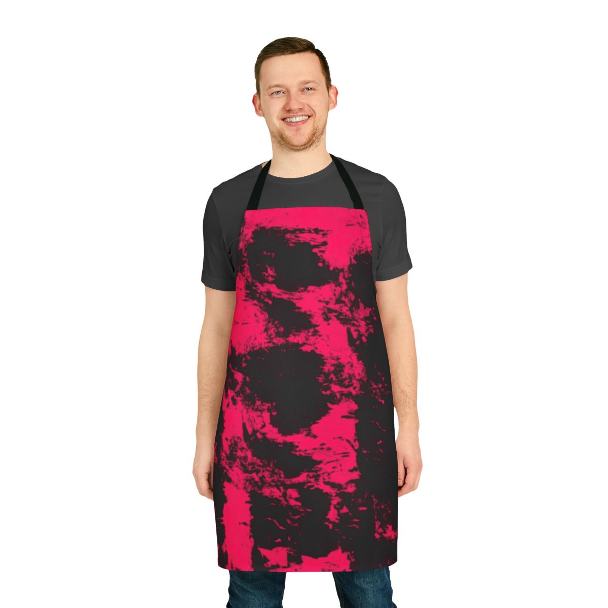 Vibrant pink and black abstract apron with a punk-inspired design