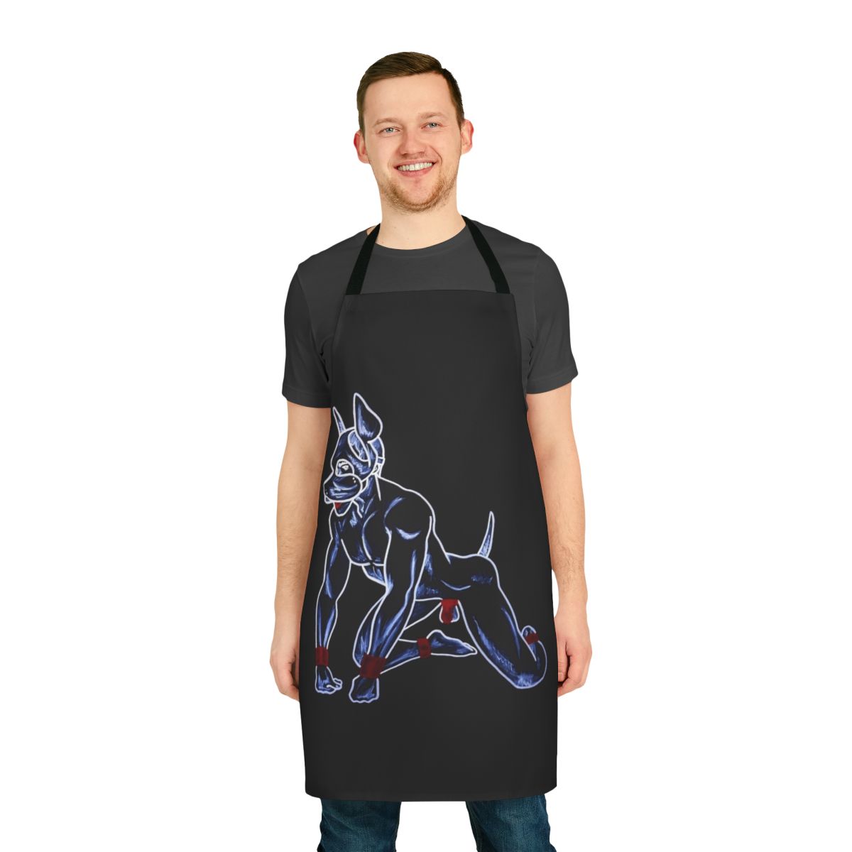 Pup-themed apron with lines and strings, suitable for BDSM and queer activities