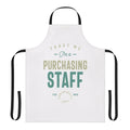 Purchasing staff wearing a high-quality apron with a professional typography design