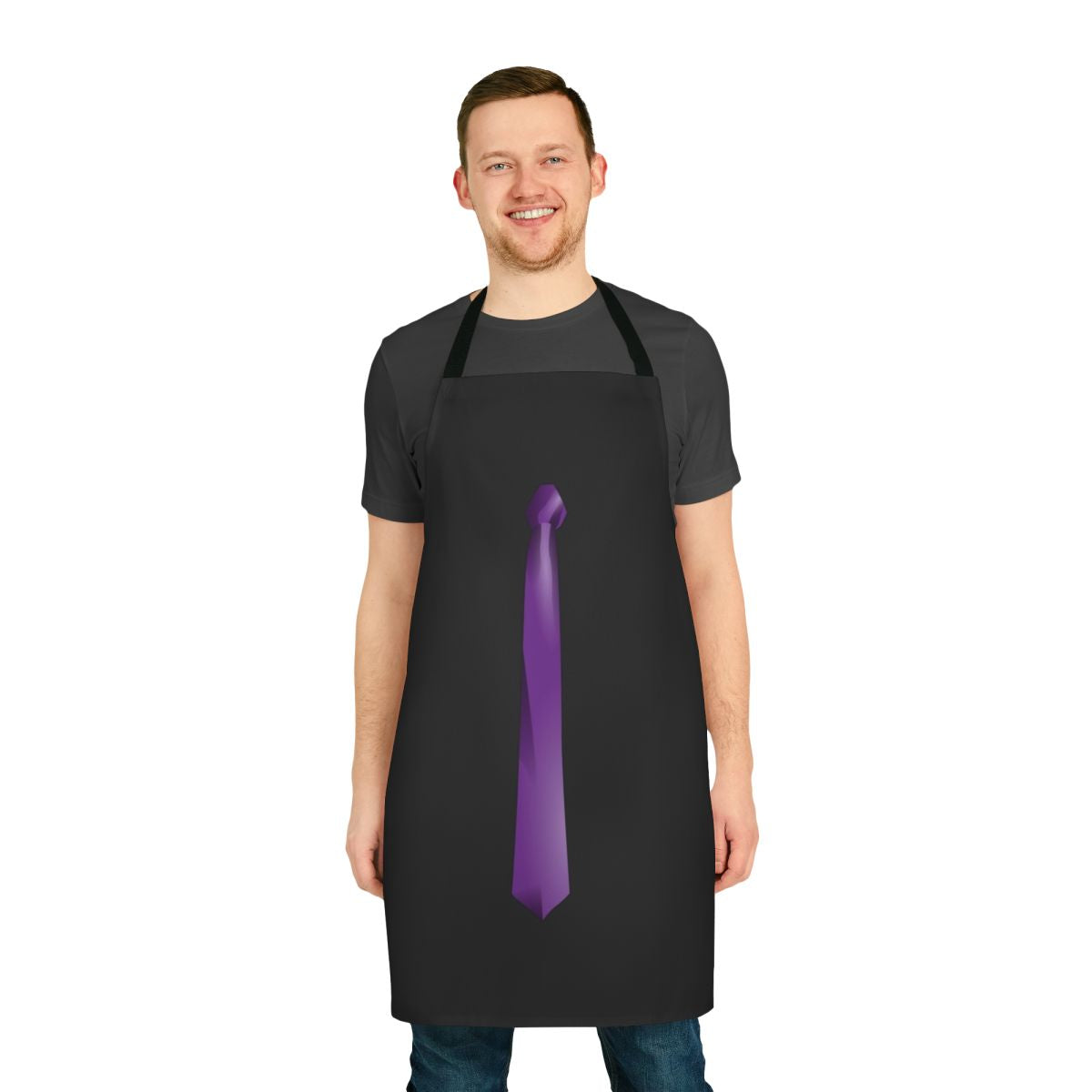 Purple graphic design tie apron with collar