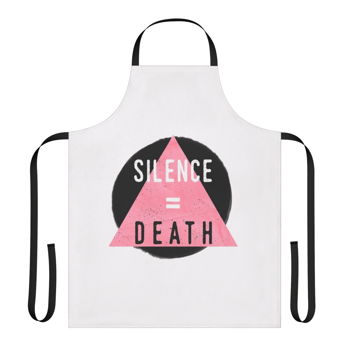 Queer pride apron with "Silence = Death" design