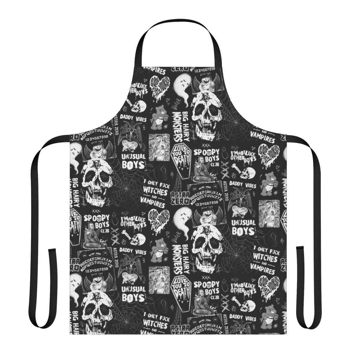 Queer punk-inspired apron with gothic and occult designs