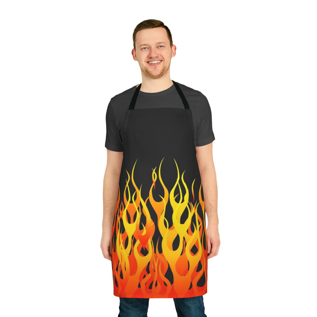 A high-quality apron featuring a bold, realistic racing flames design for car enthusiasts.