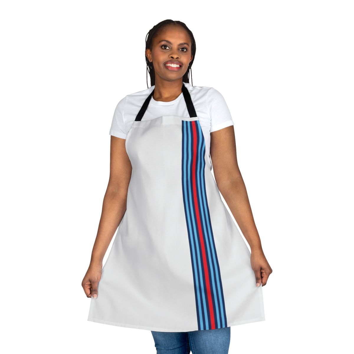 Classic racing stripes apron with vintage car design