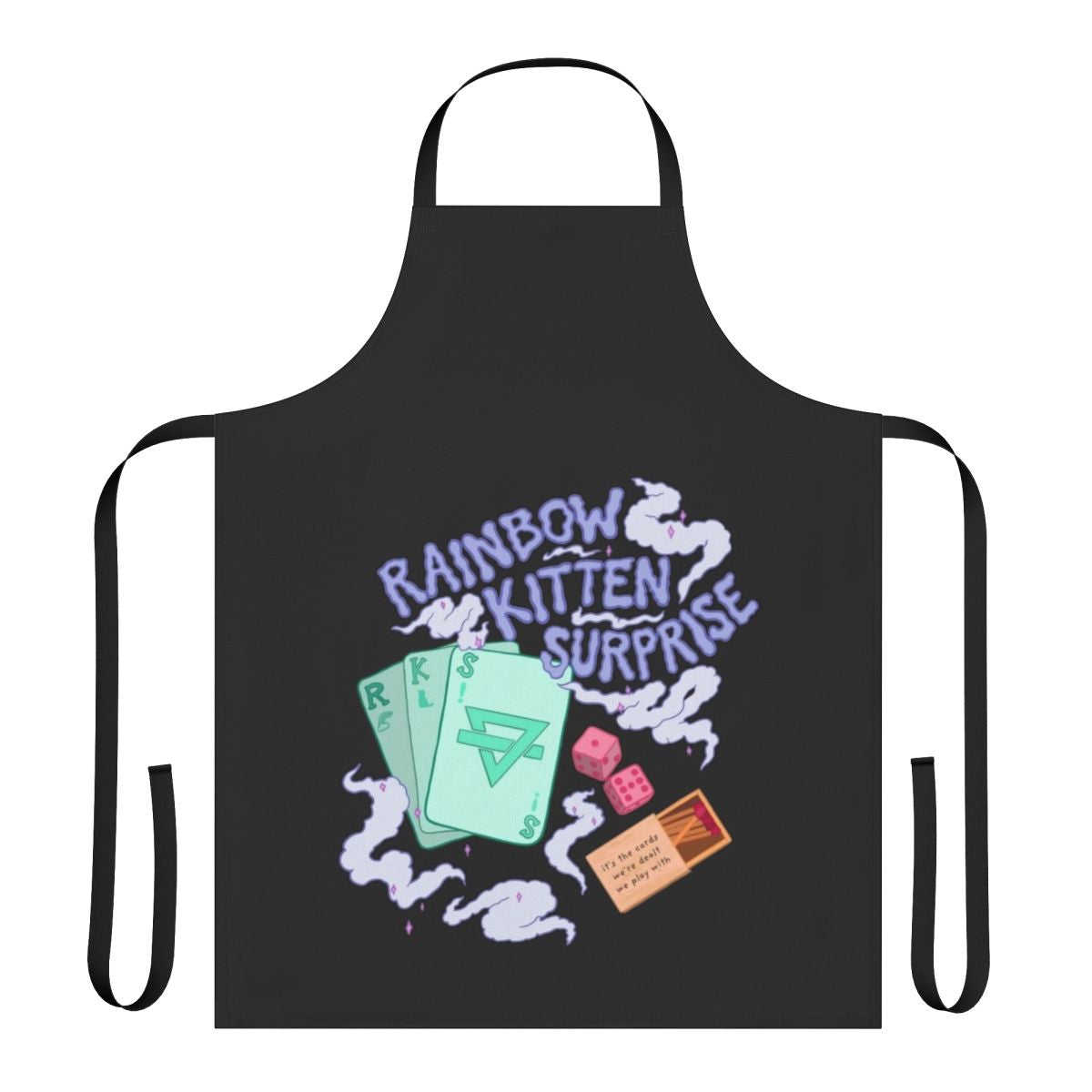 Rainbow Kitten Surprise inspired apron with skeleton art and cute cat design
