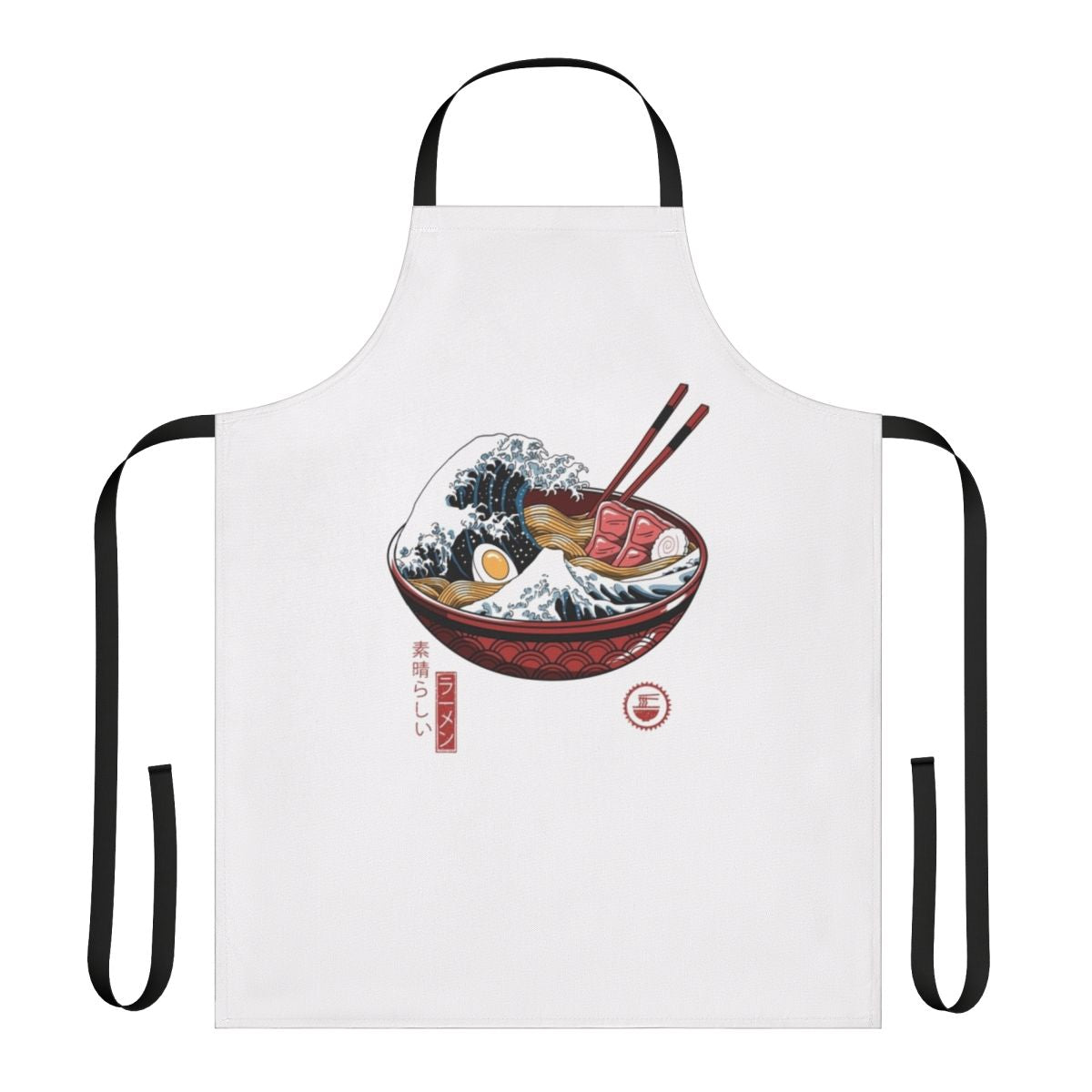 Ramen bowl apron featuring the iconic "Great Wave off Kanagawa" design by Hokusai