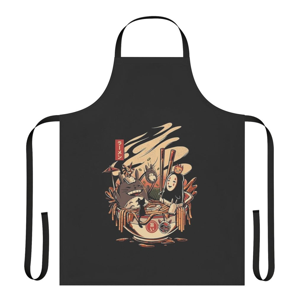 Ramen-themed apron with cartoon illustrations of ramen bowls and noodles