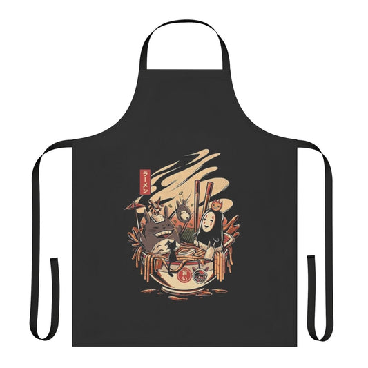 Ramen-themed apron with cartoon illustrations of ramen bowls and noodles