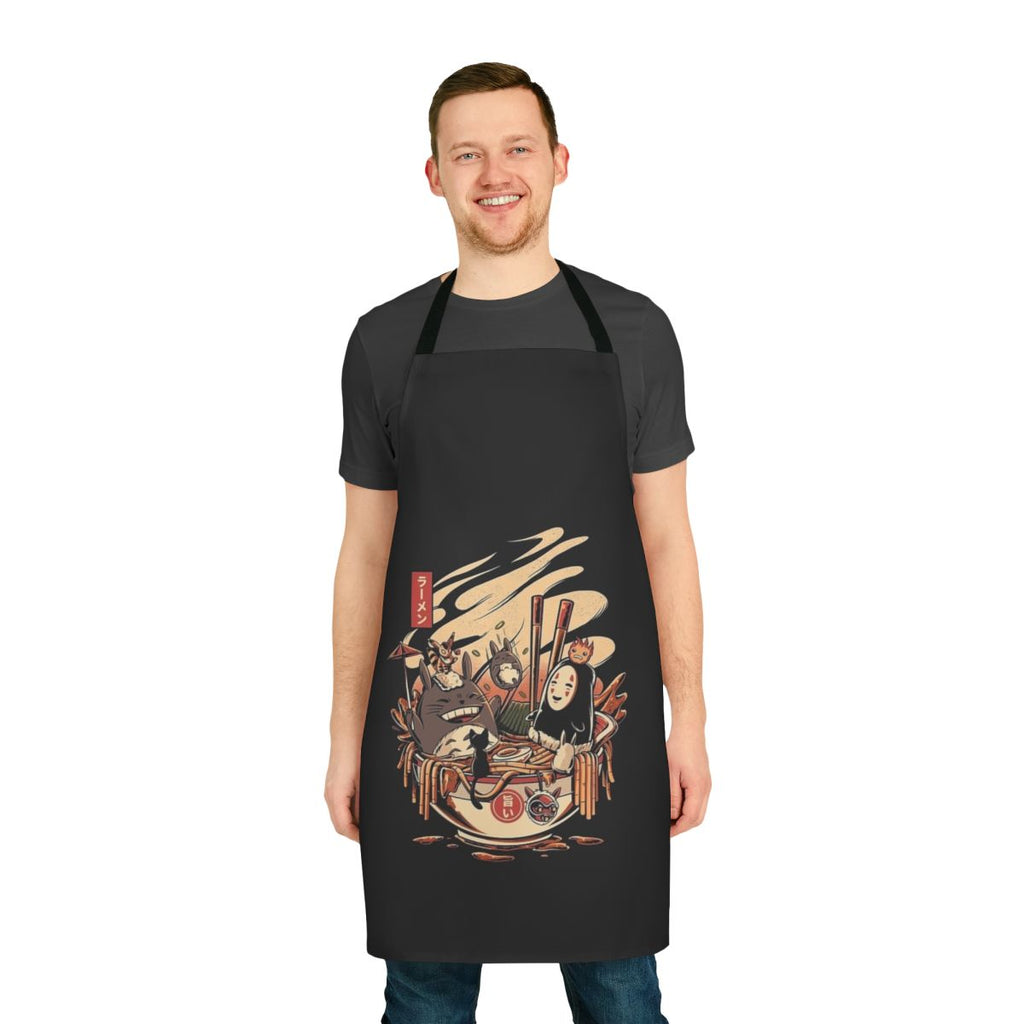 Ramen-themed apron with cartoon illustrations of ramen bowls and noodles