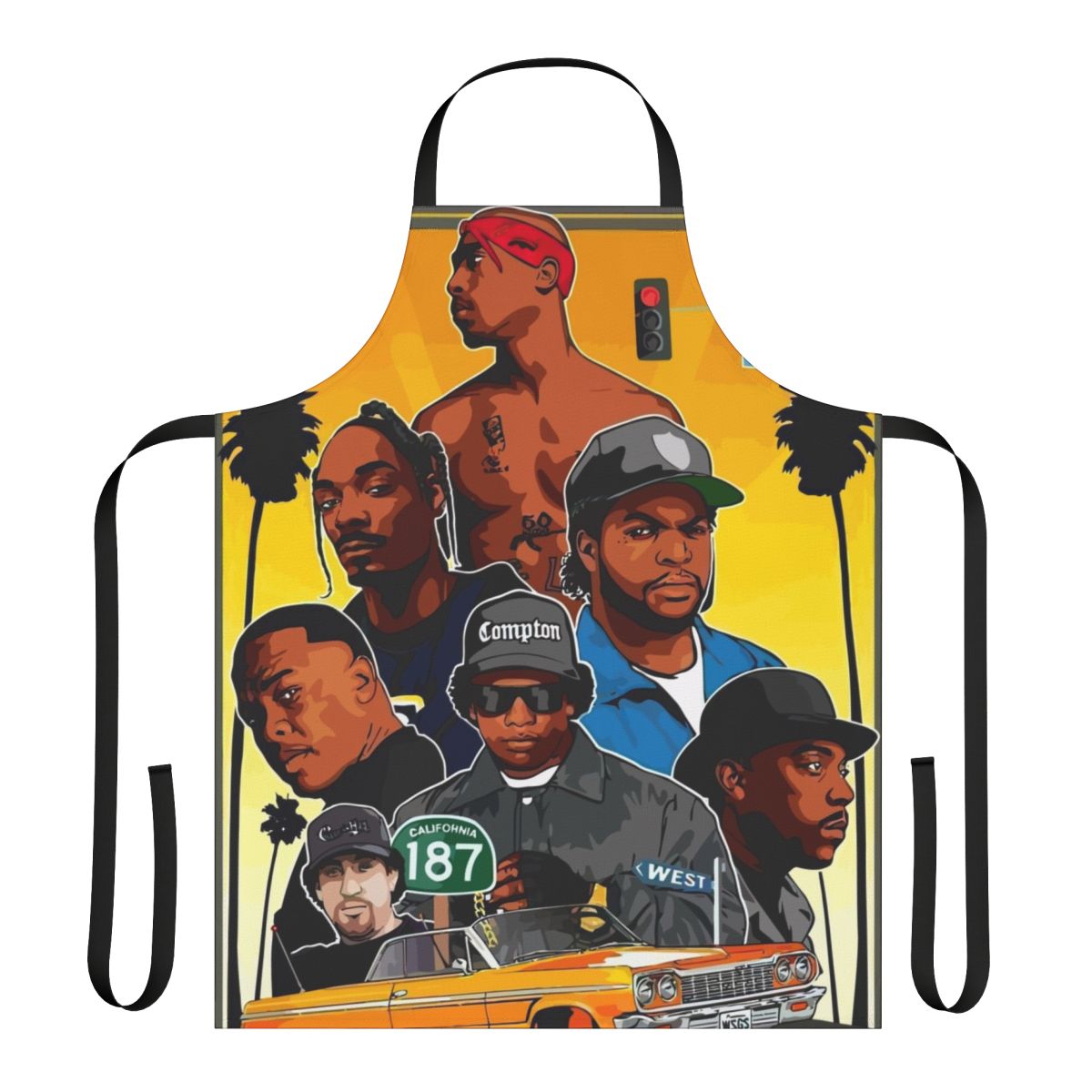 A modern, custom rap-inspired apron for hip hop and music fans