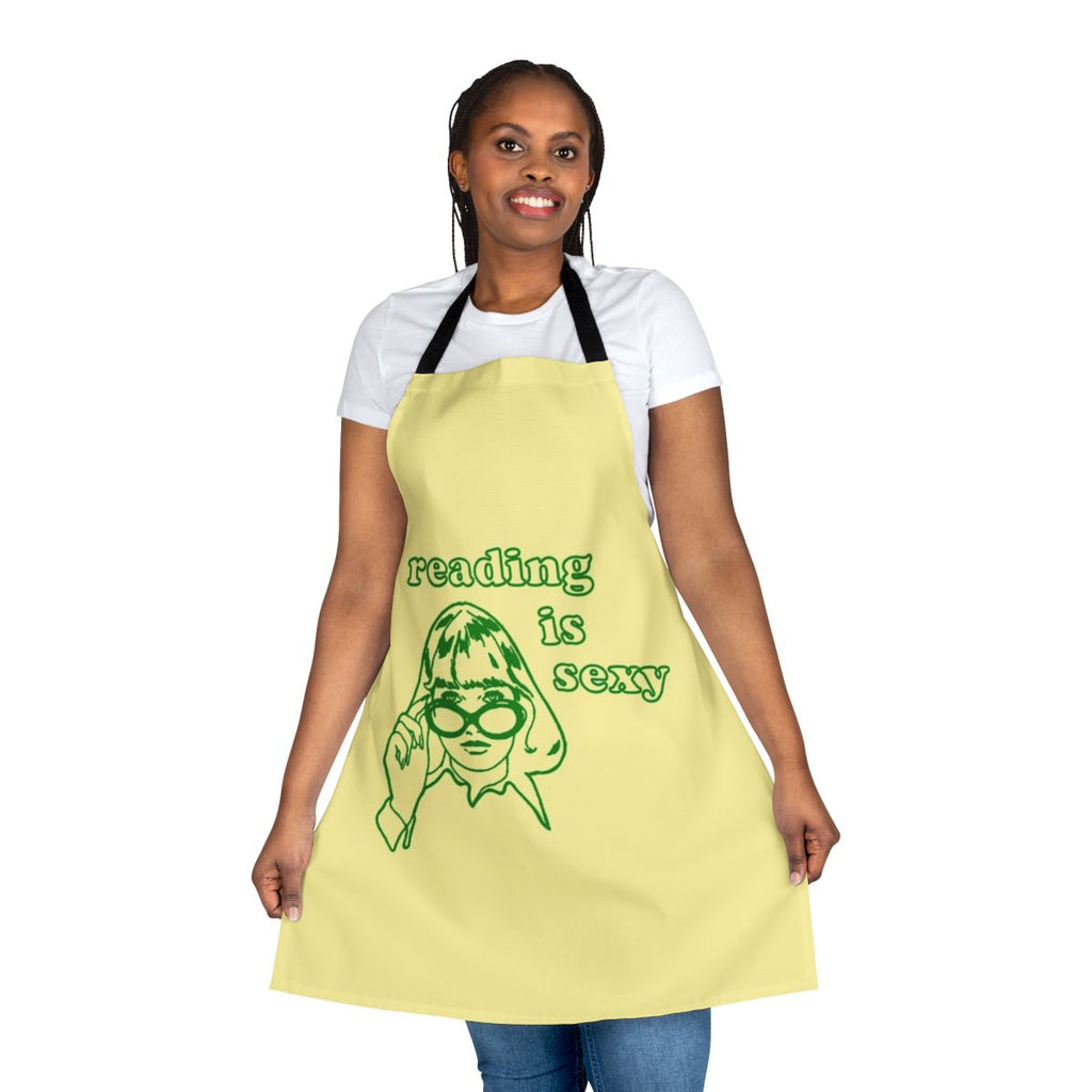 A stylish apron with the text "Reading Is Sexy" and the character Rory from the popular TV show